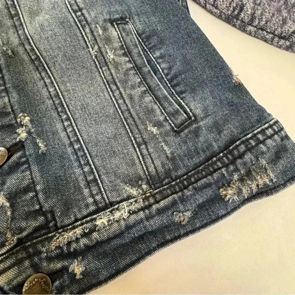 Free People Denim And Knit Hooded Grunge Western Jacket in  Indigo Blue Small - Picture 9 of 13